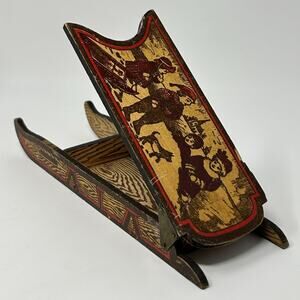 Rare Antique Wooden Sled Candy Box Pencil Case Folk Art German Christmas Decor